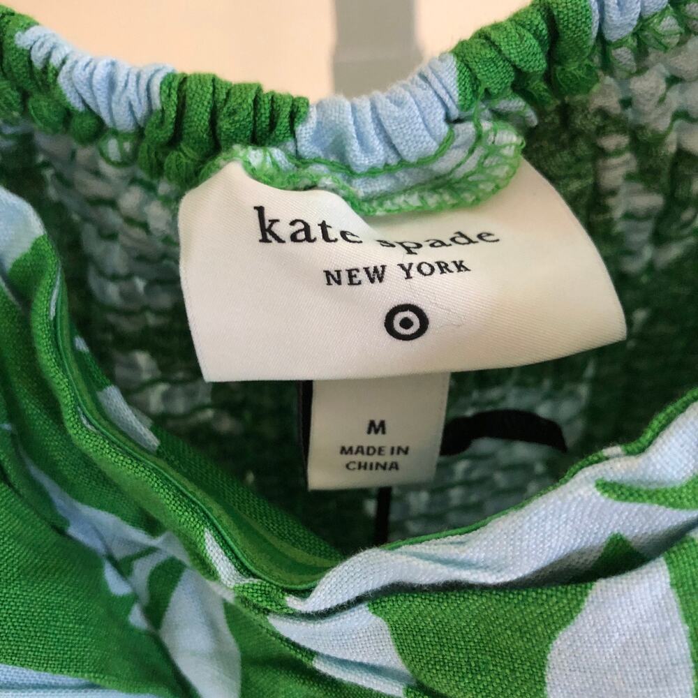 Kate Spade X Target NWT Classic Rose Ruched Linen Floral Tank Top Green/White M - Picture 7 of 12